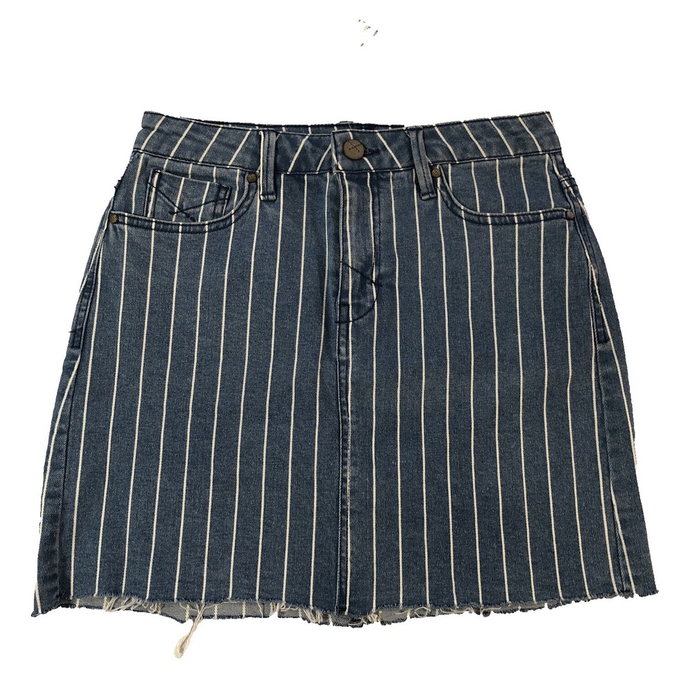 Unpublished Women's Sz 25 High waist frayed Hem Blue Denim stripe Mini Skirt NWT